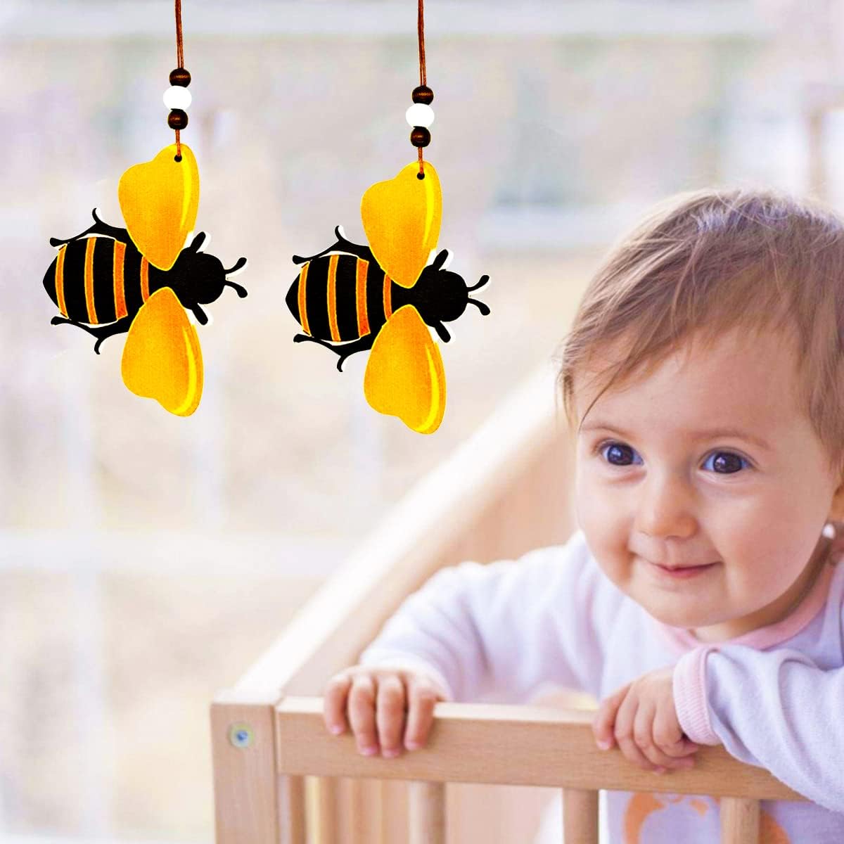 Bee Ornaments Wooden Bumble Bees Cutouts 3PCS Decorations