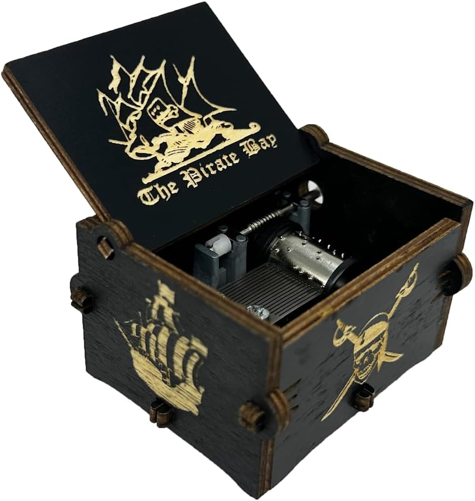 Pirates of The Caribbean Music Box Hand Crank Wooden Carved Black