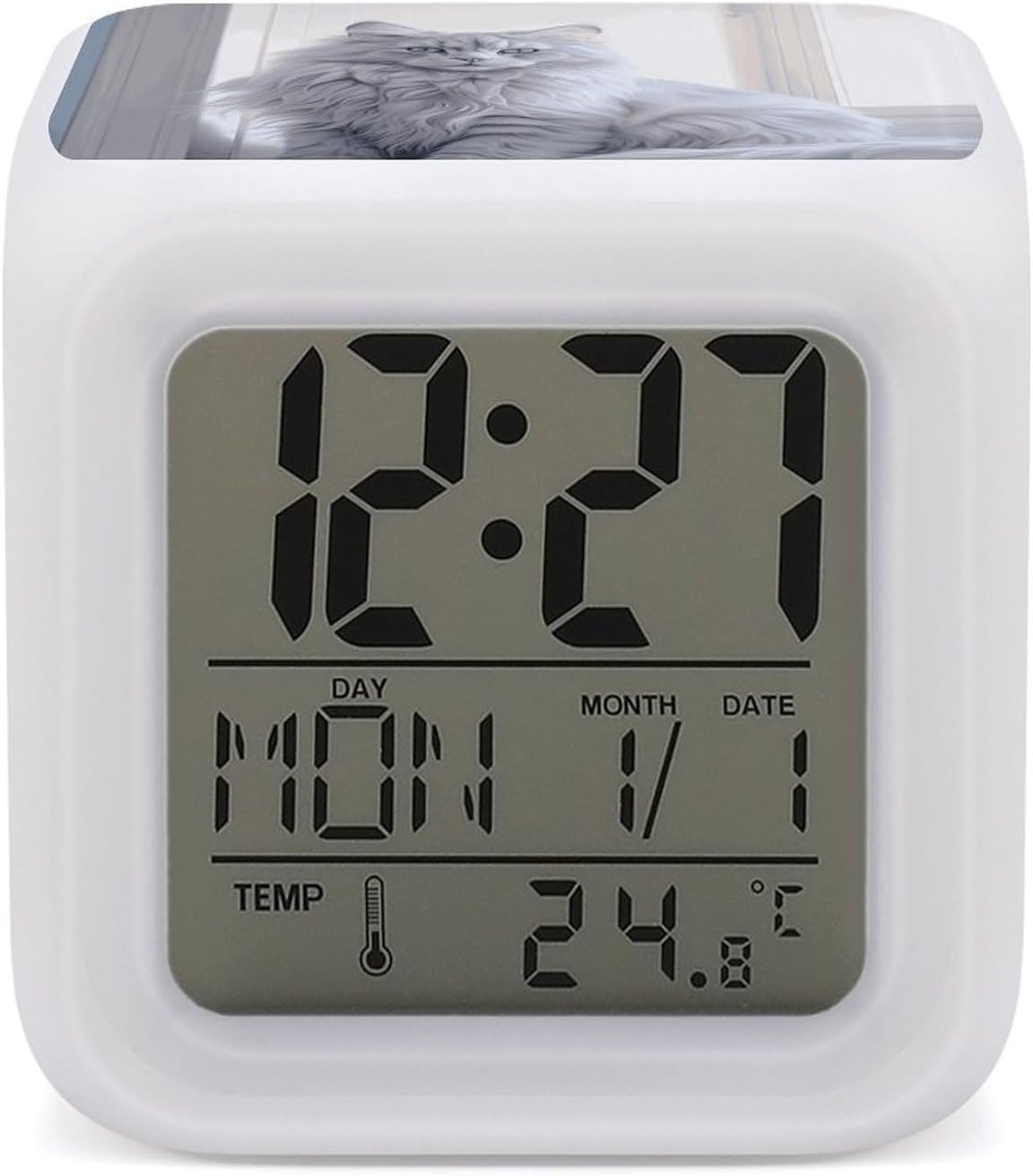 Small Digital Long Haired Cat Alarm Clock with LED Display