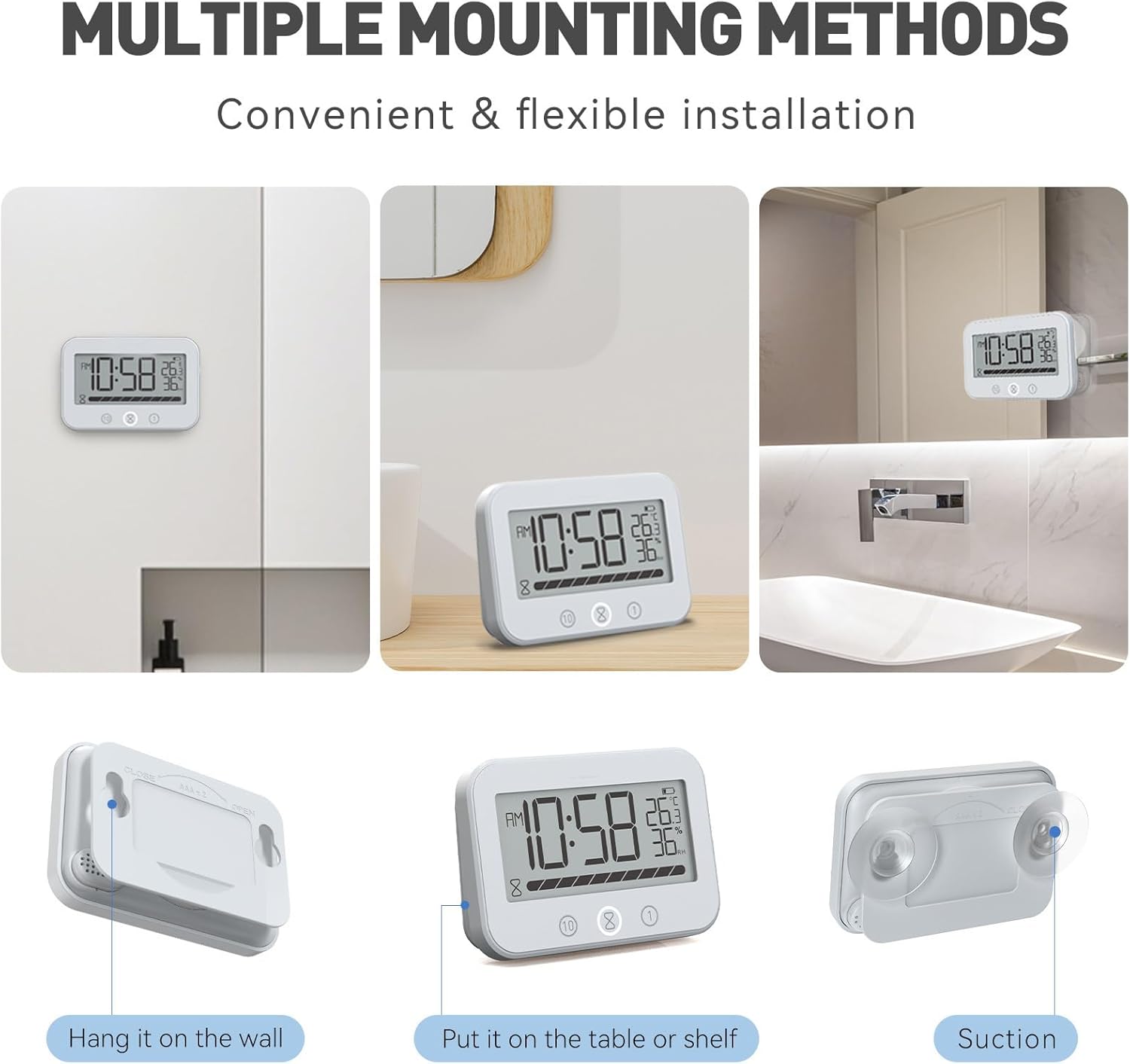 Moynagh Countdown Timer Bathroom Clock with Temperature Display