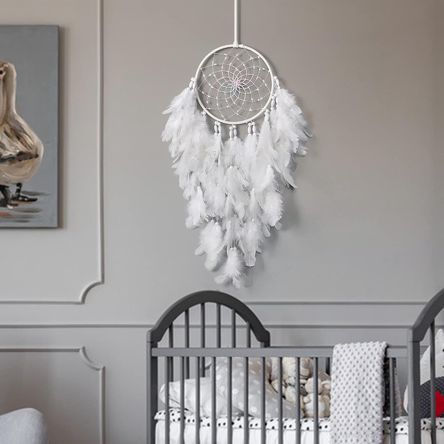 Dremisland White Feathers Dream Catcher Wall Hanging