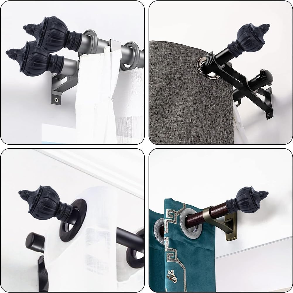 GORGECRAFT 4PC Curtain Rod Covers Ends Black Plastic Finials