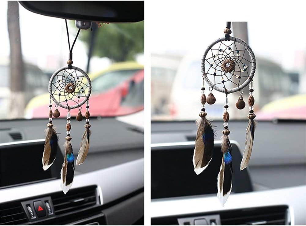YGMONER Dream Catcher Car Interior Rearview Mirror Dangle Brown