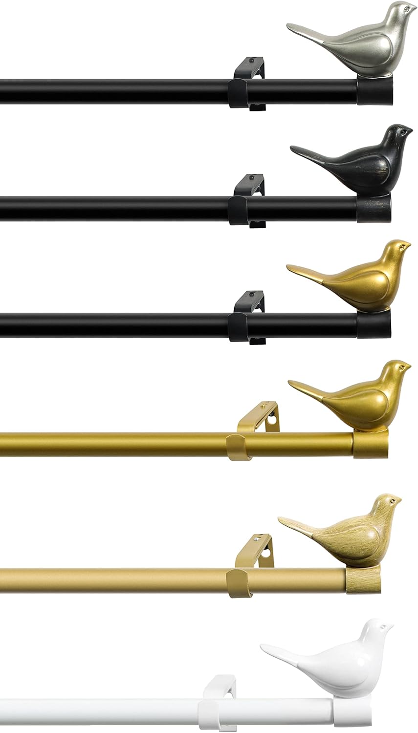 Meriville 34 Inch Farmhouse Single Curtain Rod with Bird Finials