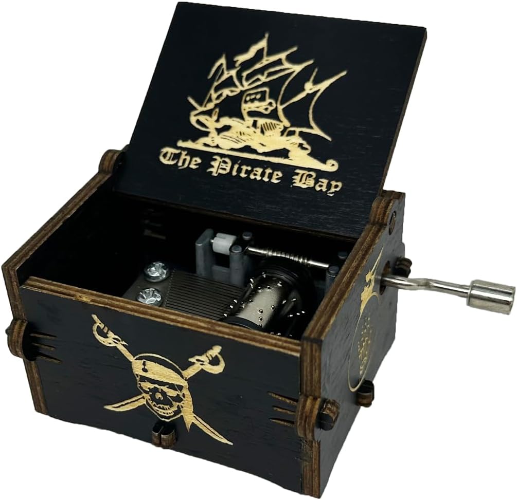 Pirates of The Caribbean Music Box Hand Crank Wooden Carved Black