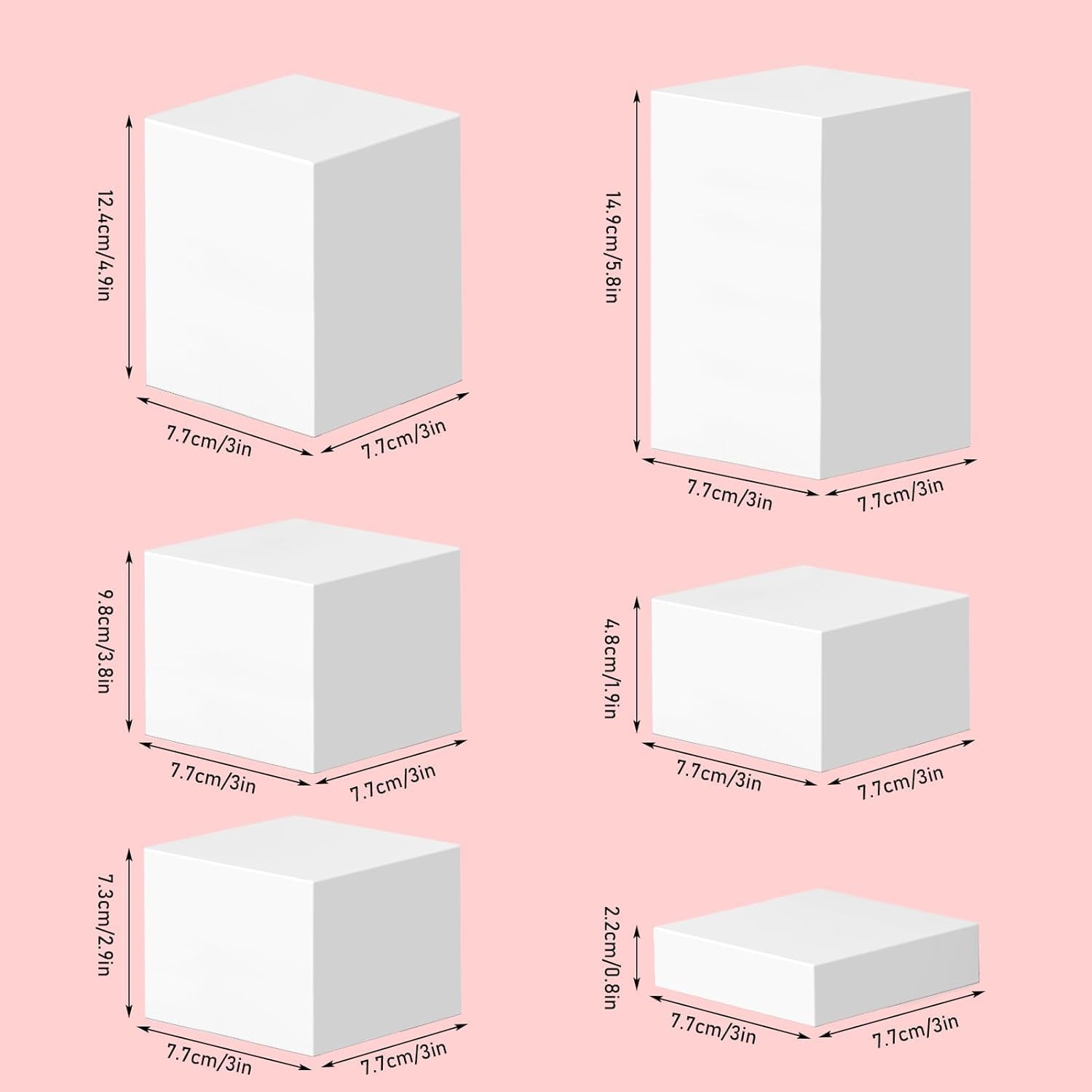 6Pcs White Acrylic Cube Display Risers with Hollow Bottoms