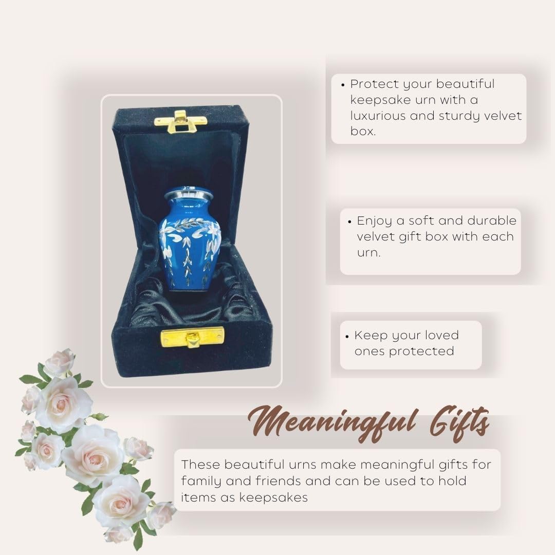 Blue Velvet Box Decorative Urn with Diamond Cutting