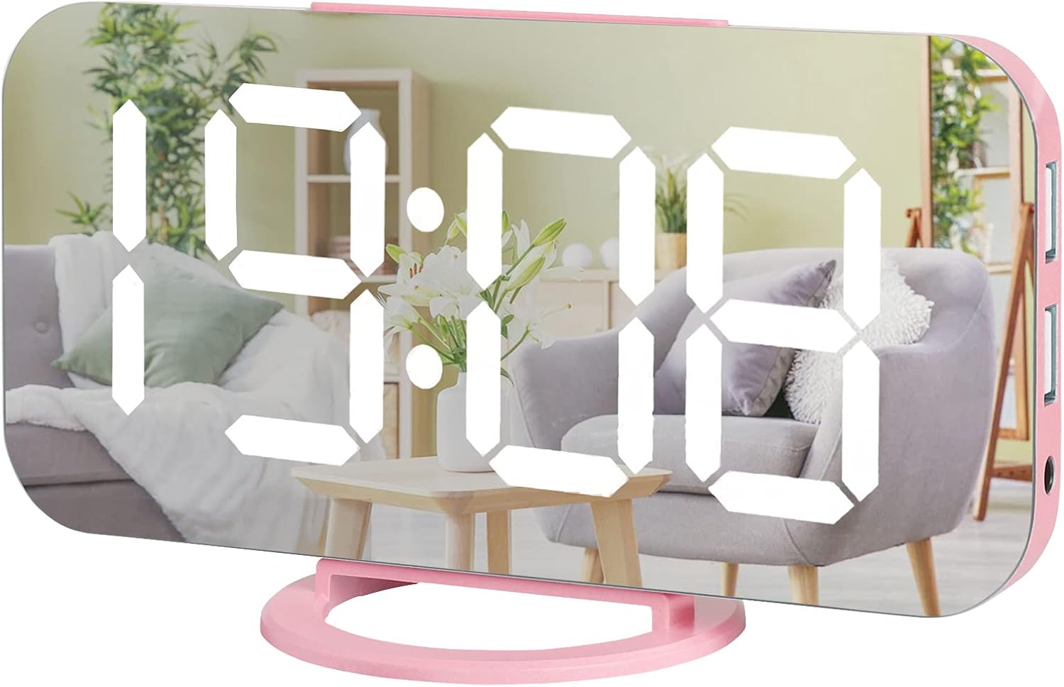 Miowachi Pink LED Alarm Clock with Mirror and Snooze