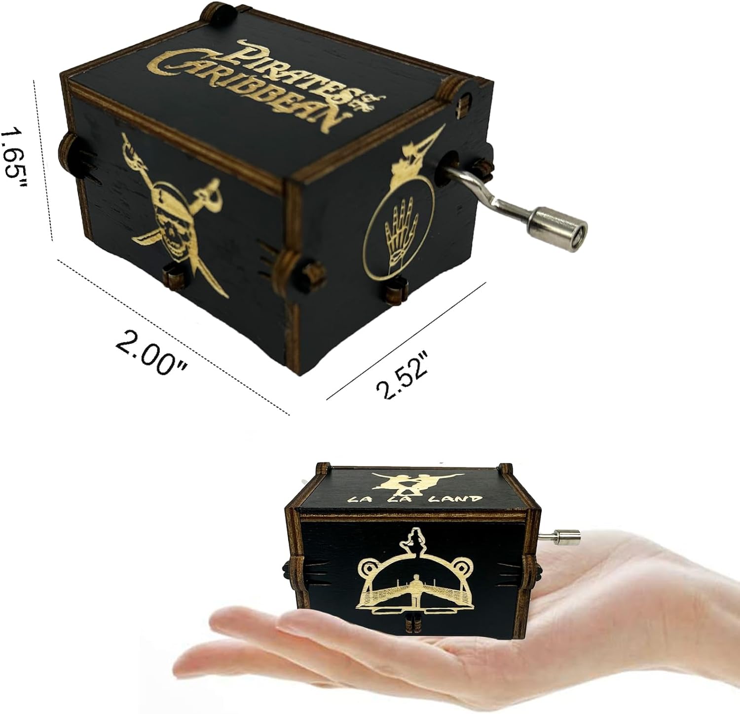 Pirates of The Caribbean Music Box Hand Crank Wooden Carved Black