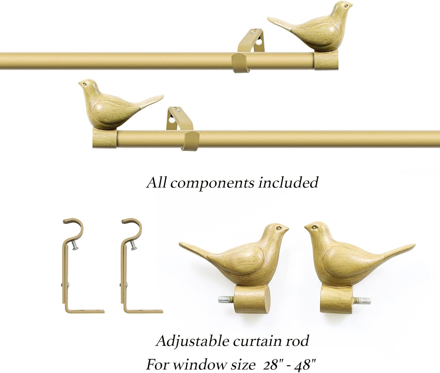 Meriville 34 Inch Farmhouse Single Curtain Rod with Bird Finials