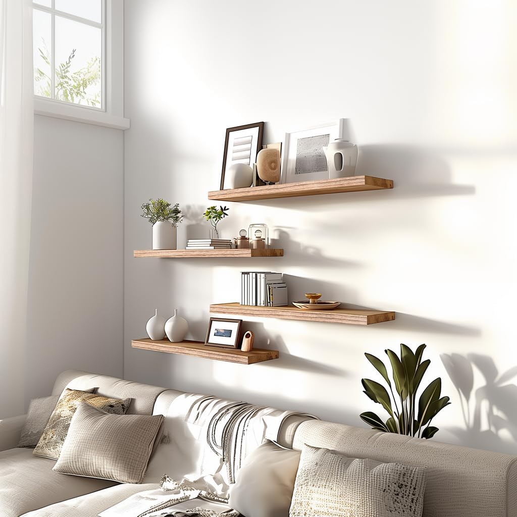 PHPH Wood Floating Shelves Set of 6 17 Inch Light Brown