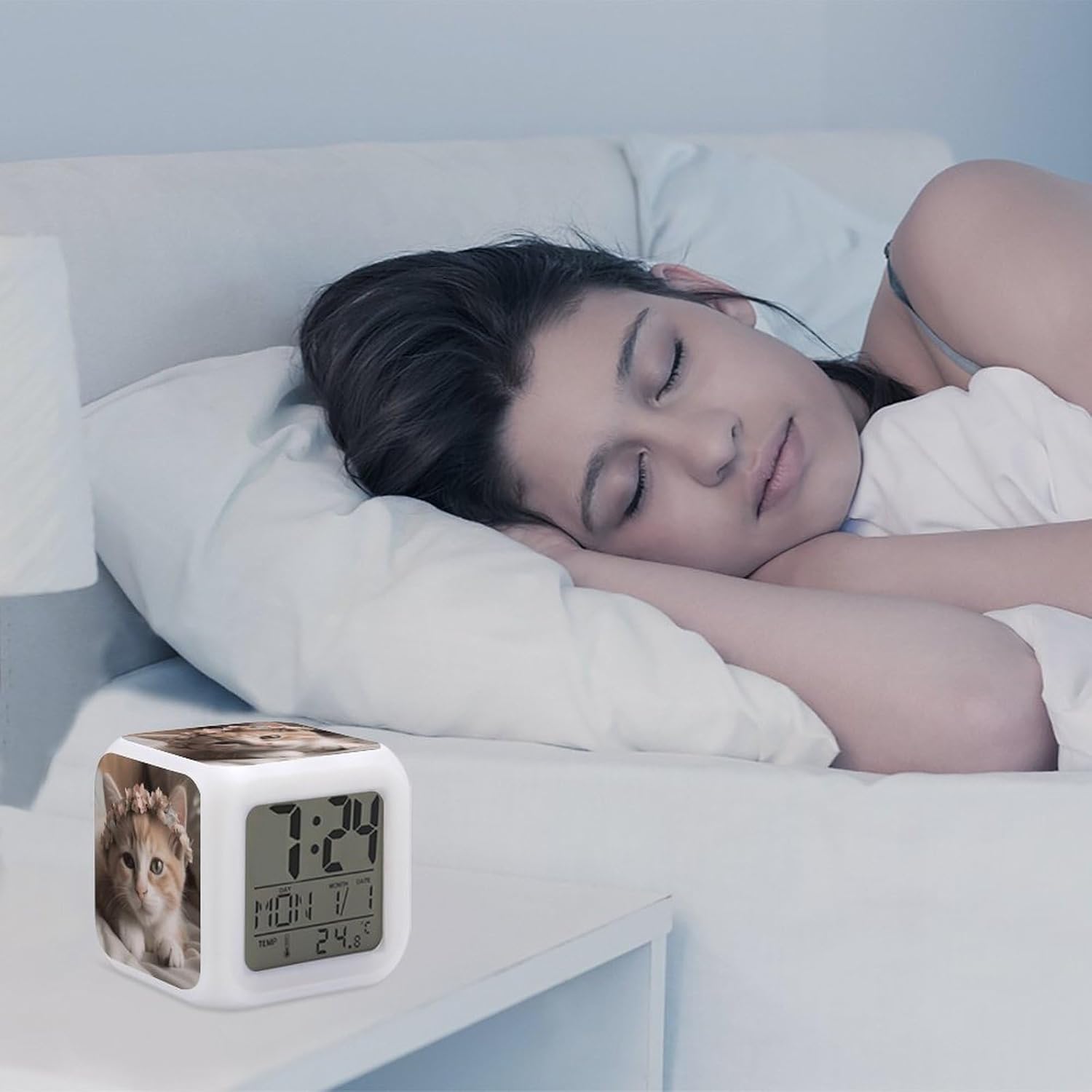 Cute Cat Digital Alarm Clock with LED Display