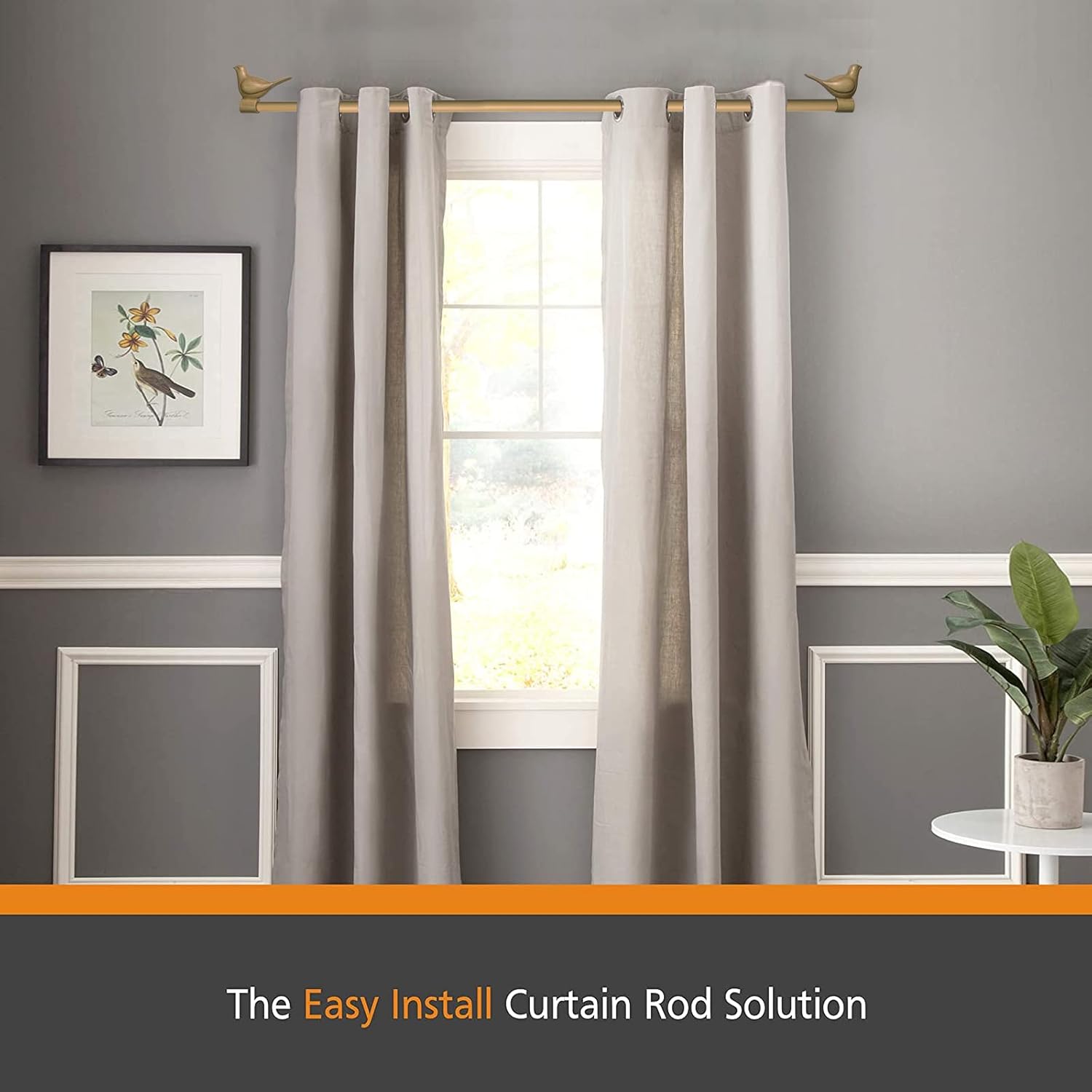 Meriville 34 Inch Farmhouse Single Curtain Rod with Bird Finials