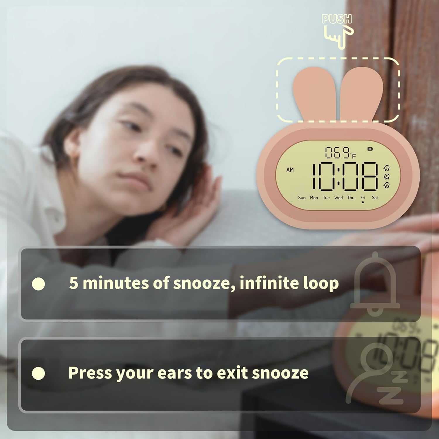 Cute Rabbit Alarm Clock for Kids with Night Light