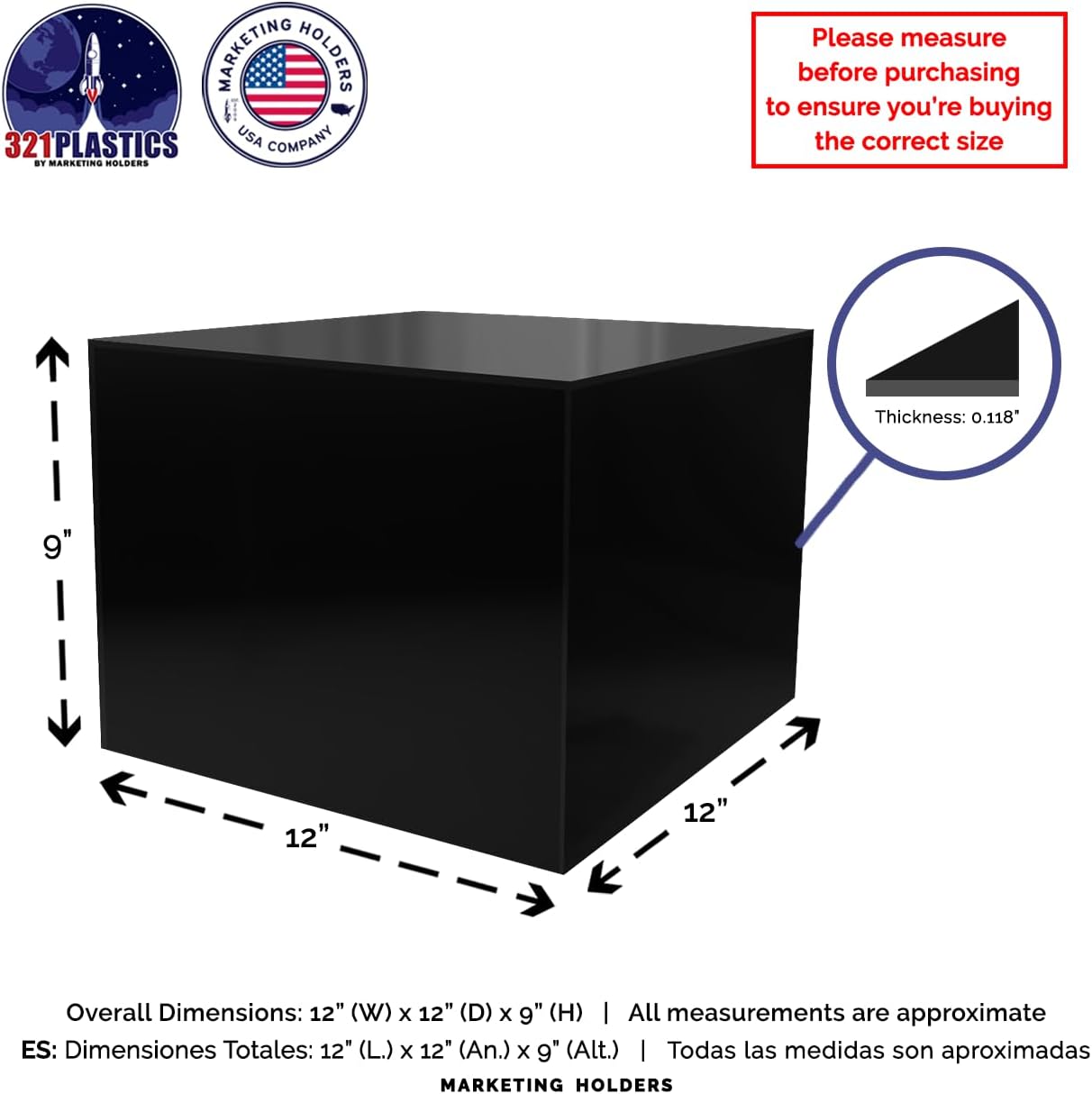12 Inch Acrylic Riser Display Box with One Open Side