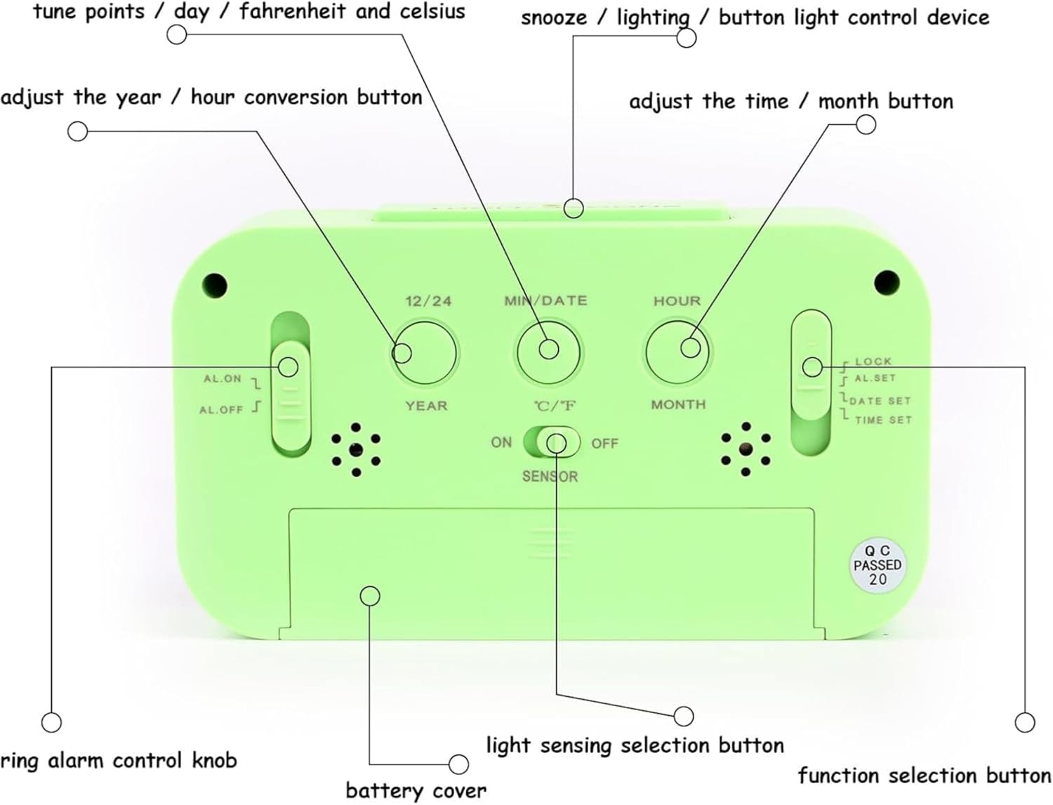 Upgraded Digital Alarm Clock with Temperature and Night Light Control