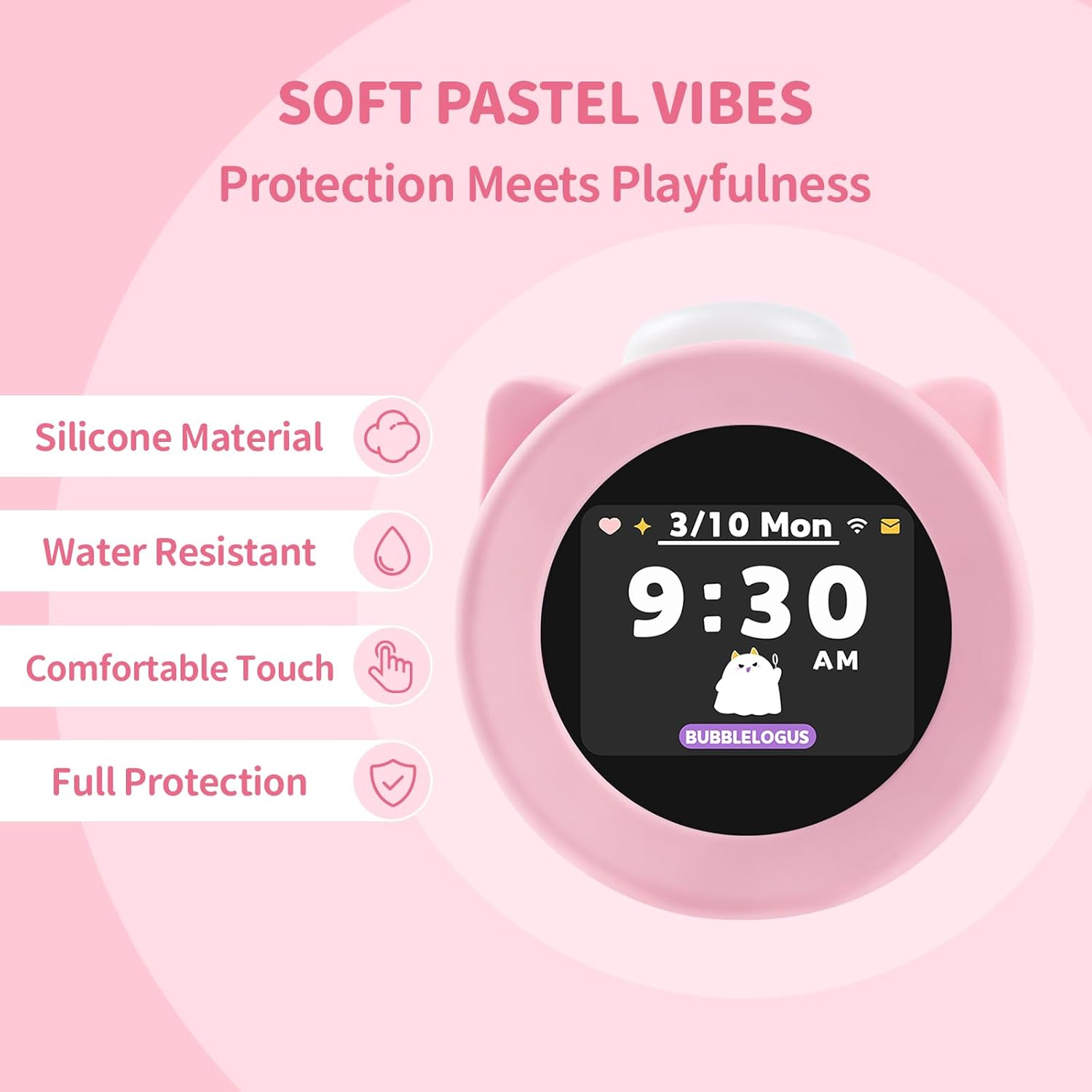 Cute Cartoon Cat Ears Silicone Case for Nintendo Alarm Clock Pink