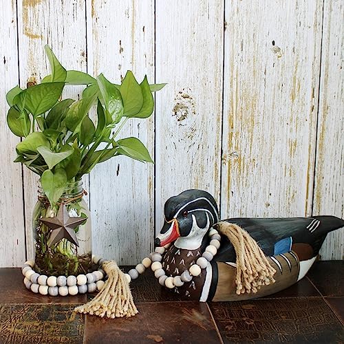 Wood Beads Garland with Tassels for Farmhouse Decor
