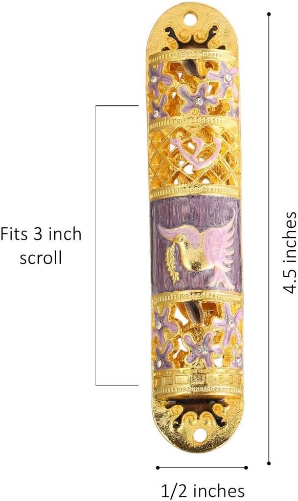 Matashi Hand Painted Enamel Mezuzah with Gold Accents and Flowers