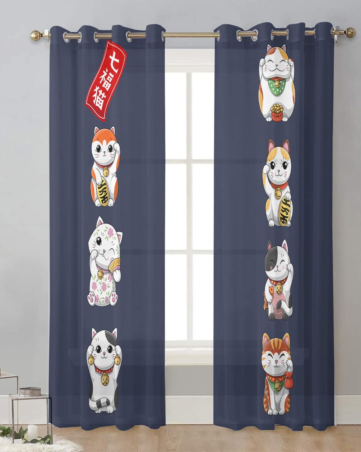 Japanese Noren Sheer Curtains 84 Inch 2 Panels Set
