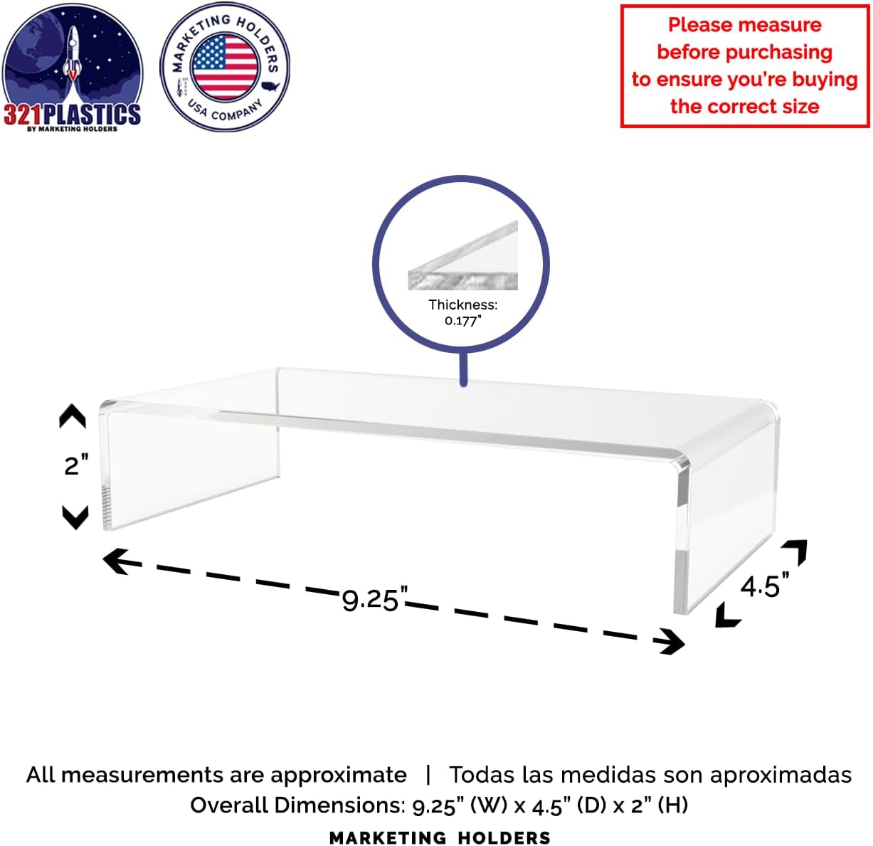 Clear Acrylic Riser Display Stand 9x45 Inch