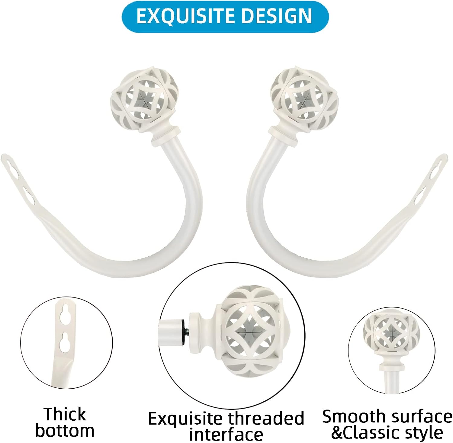 2Pcs Curtain Holdbacks with Screws White