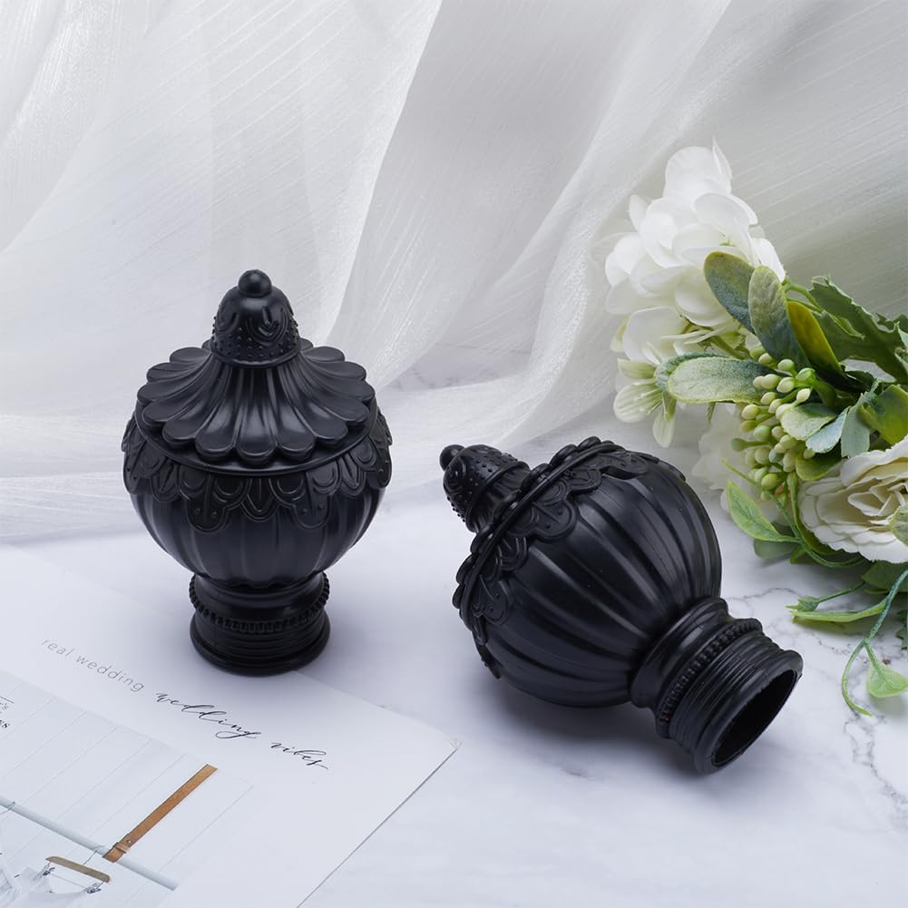 GORGECRAFT 4PC Curtain Rod Covers Ends Black Plastic Finials