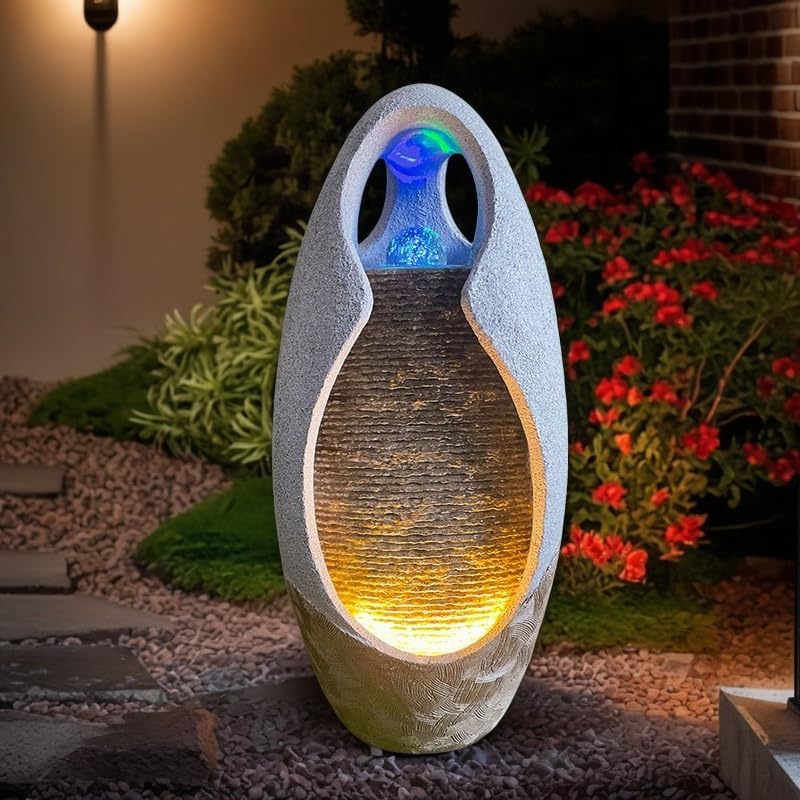 Floor Standing Fountain Large Waterfall 2755 Inches Gray Modern