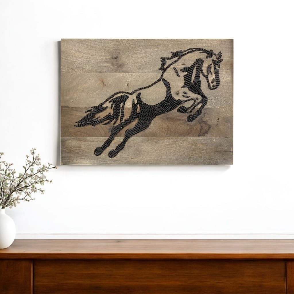 19 X 24 Black And Brown Horse Wall Sculpture