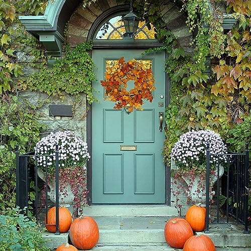 22 Inch Artificial Fall Wreath with Cape Gooseberry and Maple Leaves