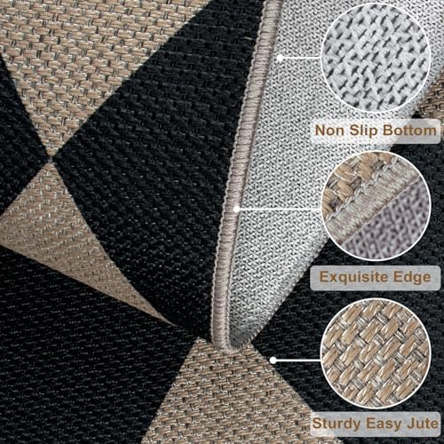 Easy Jute Checkered Entryway Rug Modern Non-Slip Indoor Outdoor Mat