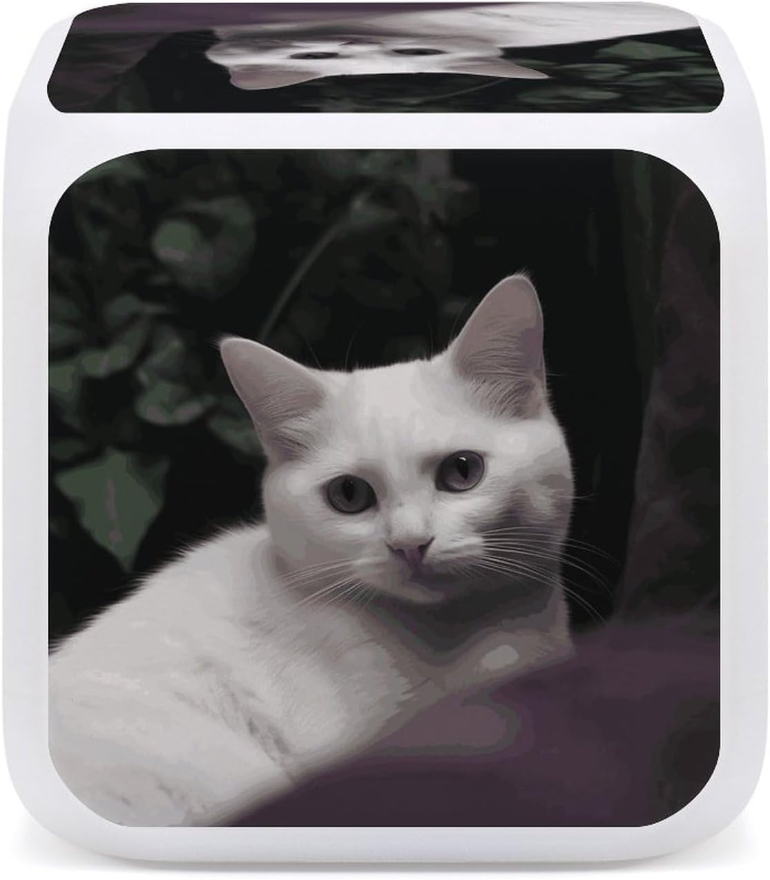 White Cat Digital Alarm Clock with LED Display