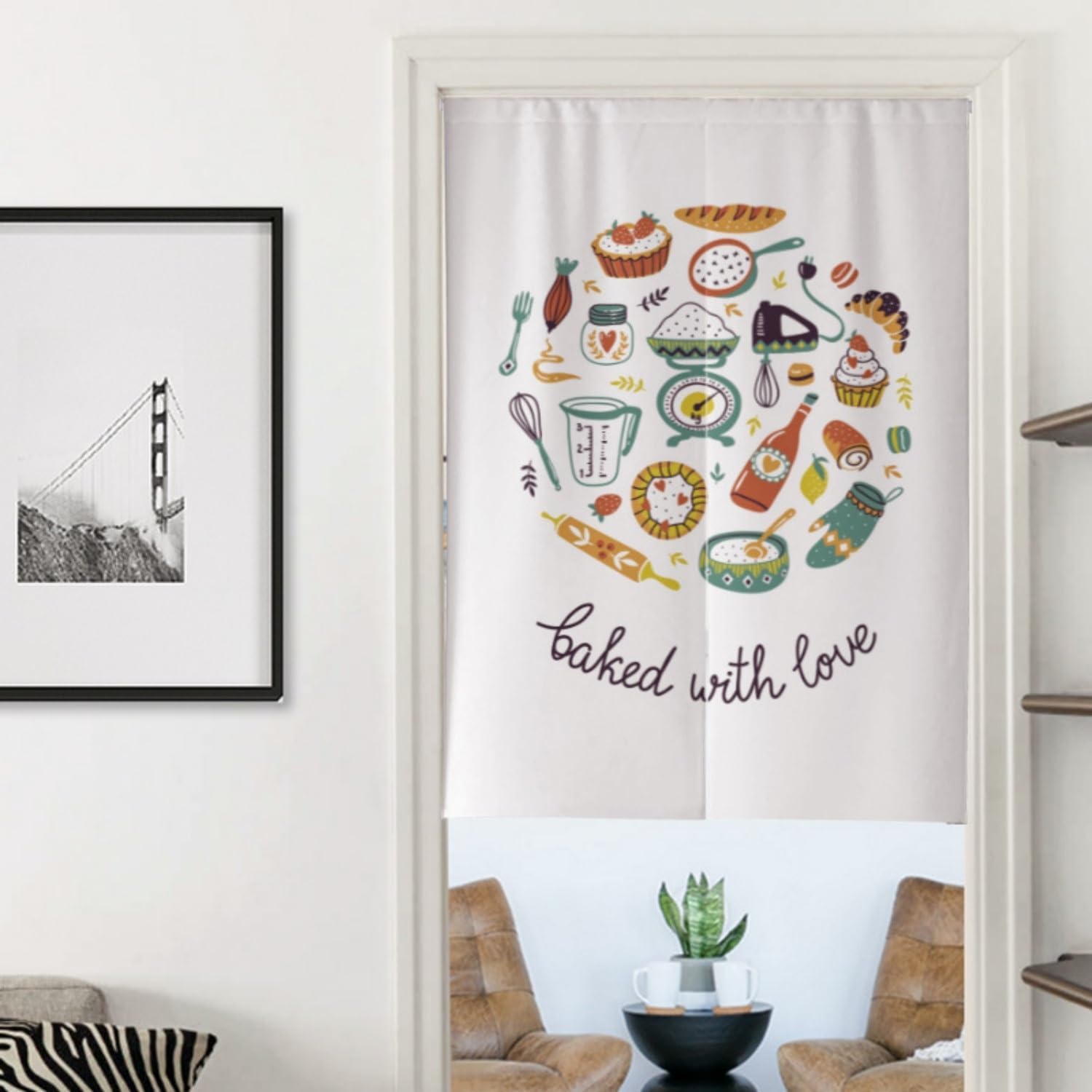 Japanese Noren Curtain with Telescopic Rod for Kitchen Bedroom