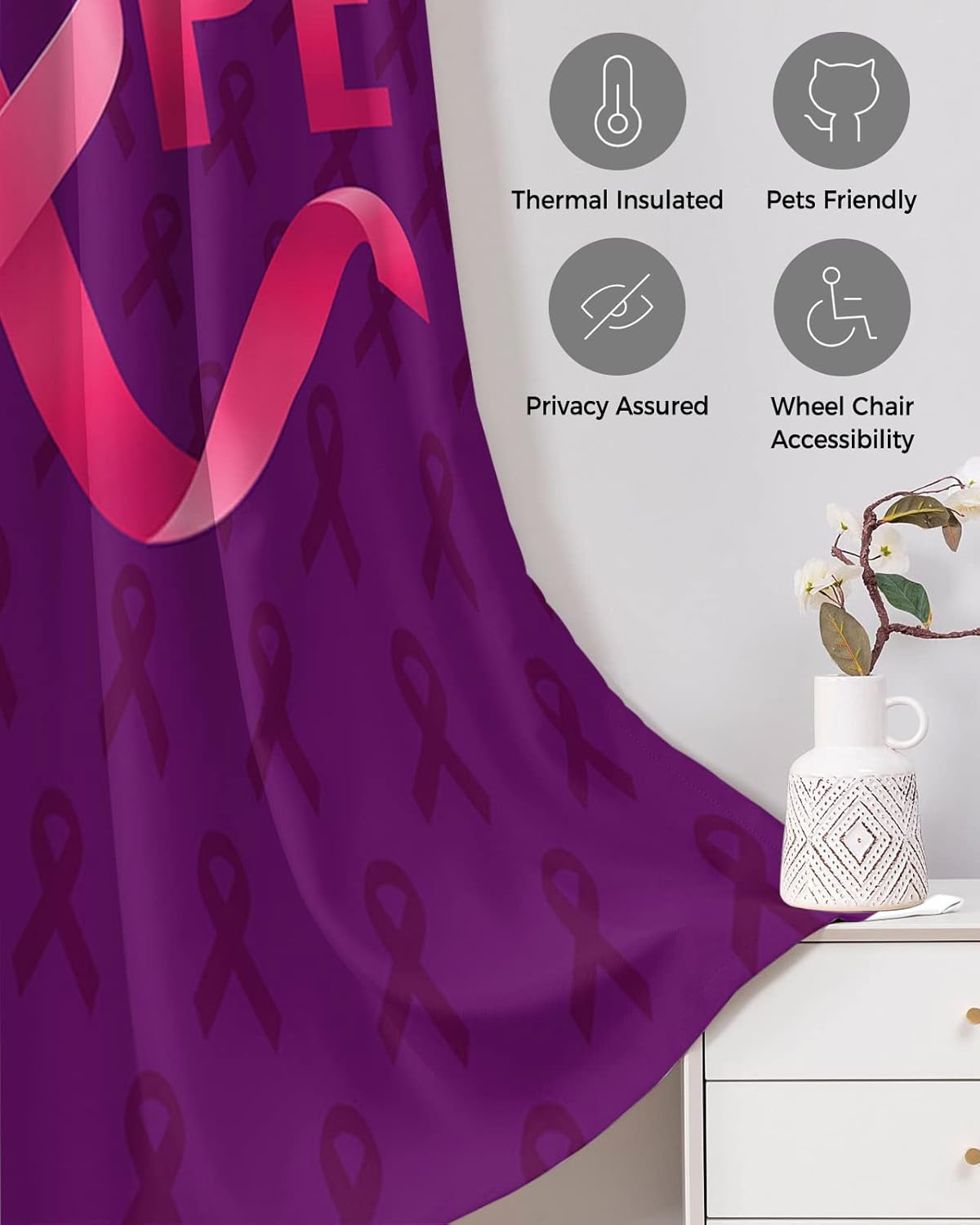 Hope Breast Cancer Doorway Curtains - 54x78 Blackout Panels