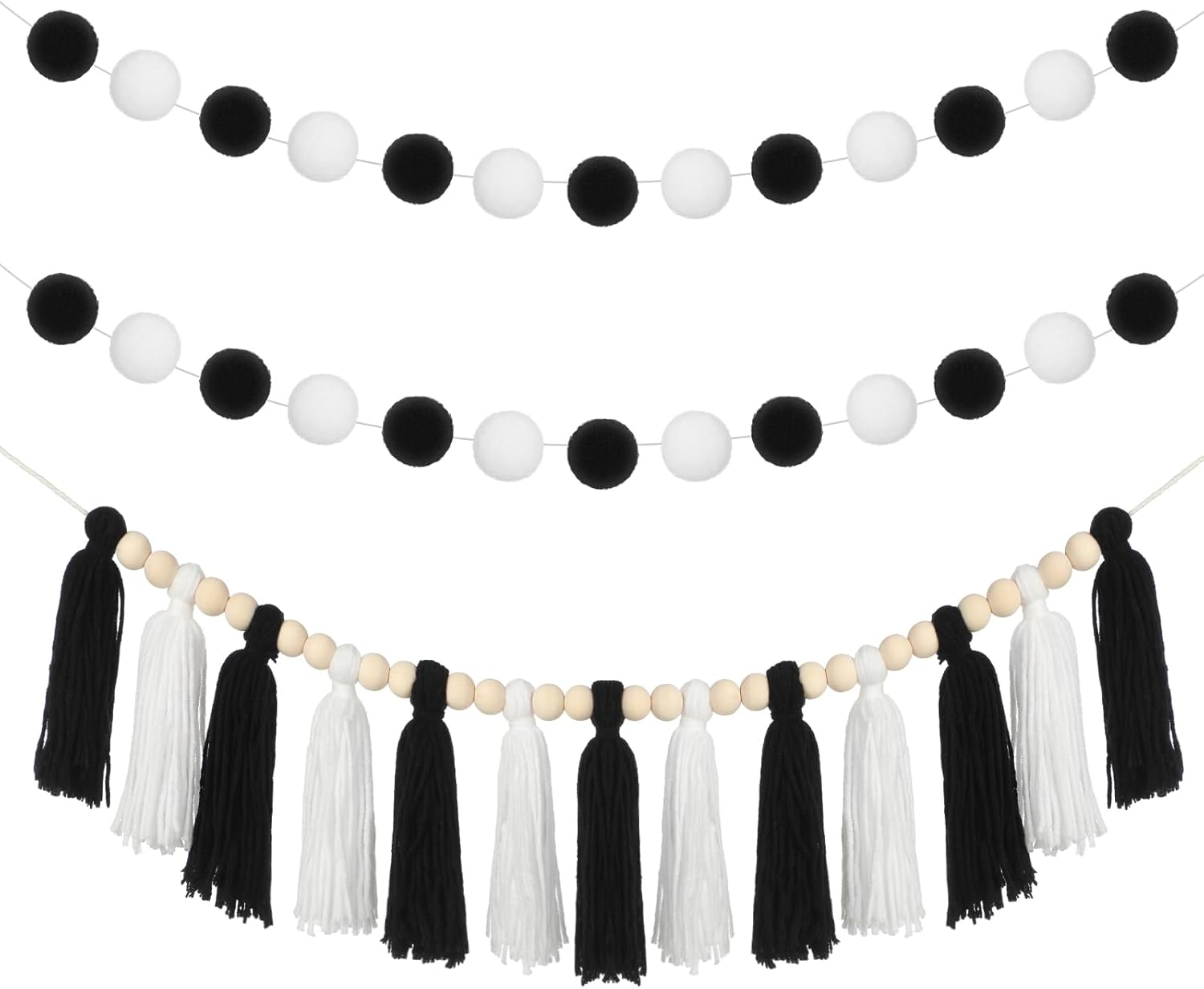 3 Pcs Black and White Tassel Garland Decor