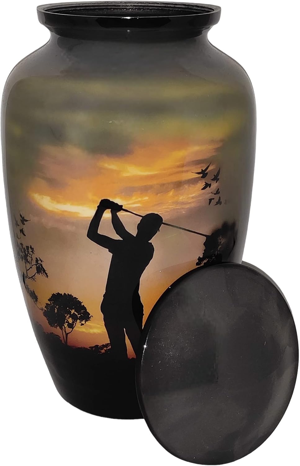 Cremation Urn with Golf Design Velvet Bag