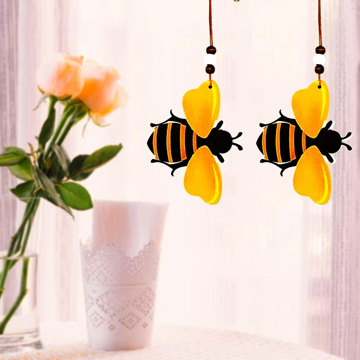 Bee Ornaments Wooden Bumble Bees Cutouts 3PCS Decorations