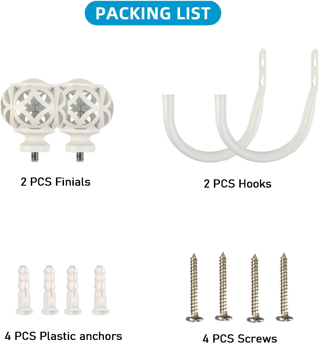 2Pcs Curtain Holdbacks with Screws White
