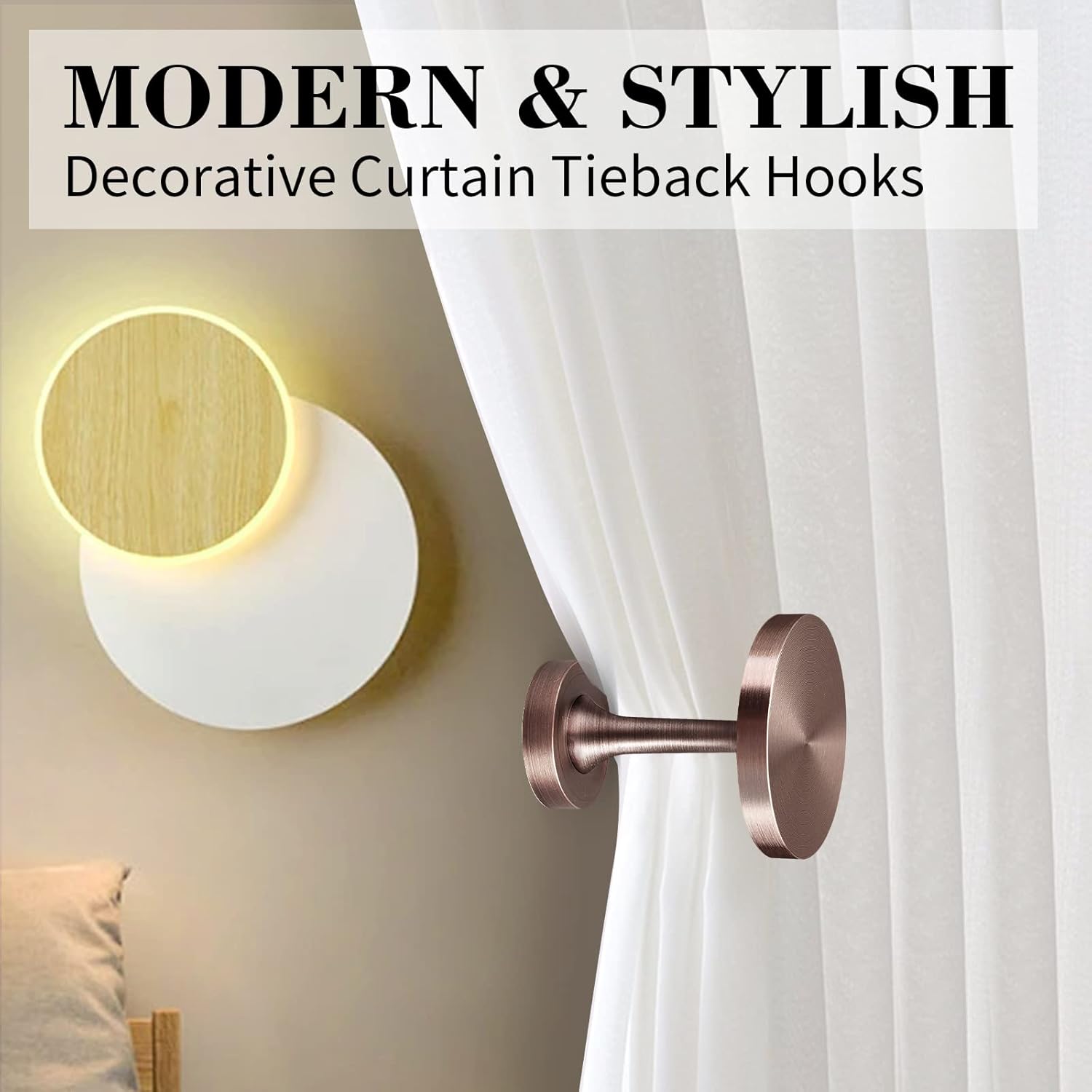SEGNAYEN Copper Curtain Holdbacks 2 Pack Modern Wall Hooks