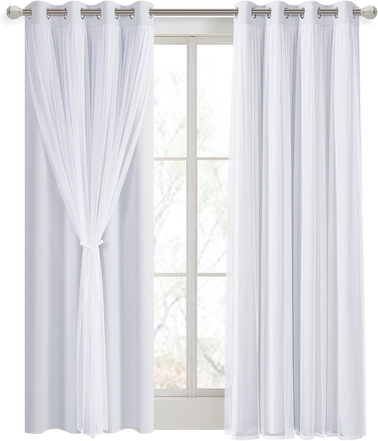 DWCN Blackout Curtains with Sheer Overlay 52 Wx84 L