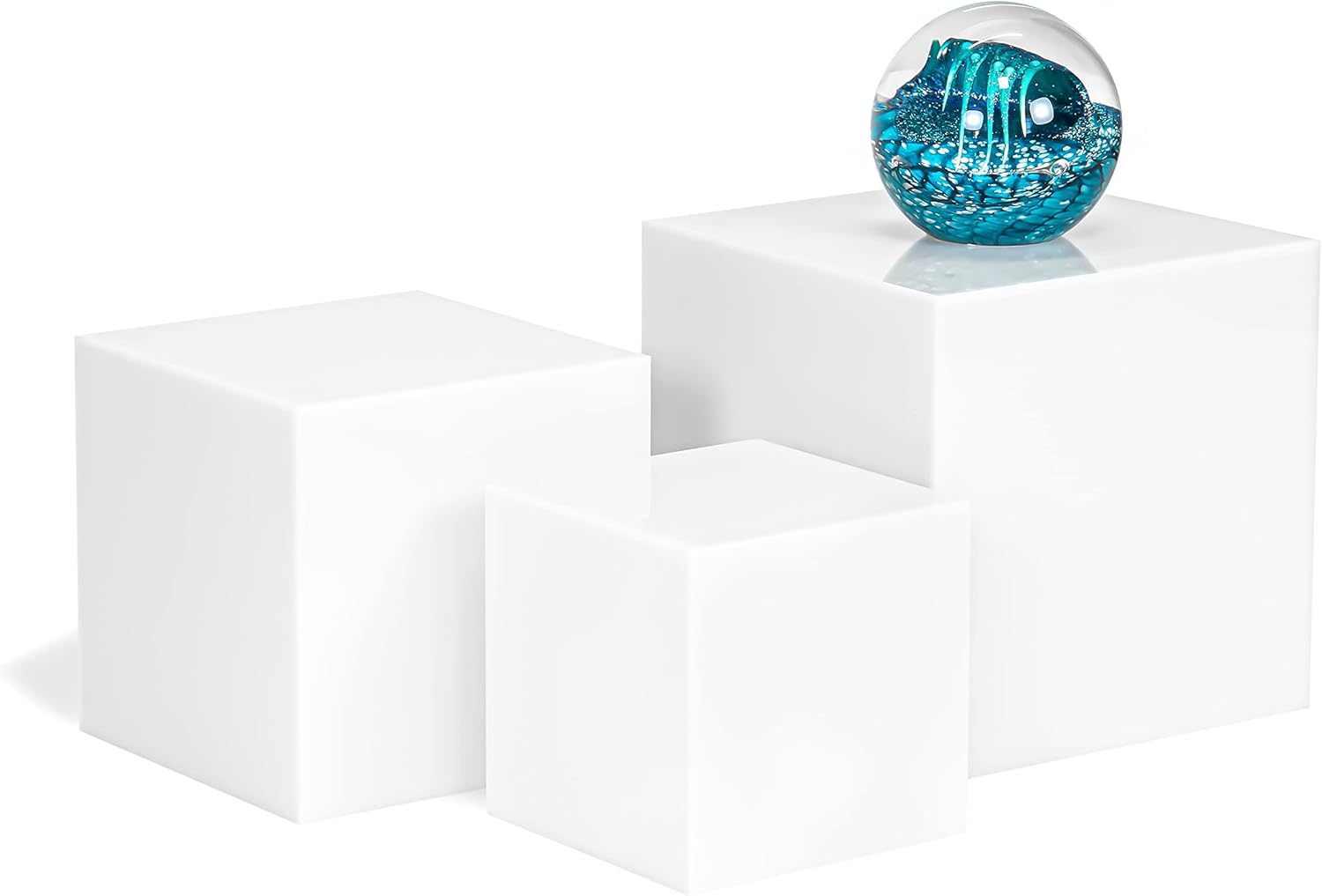 Red Co Set of 2 Glossy White Acrylic Cube Display Riser Stands