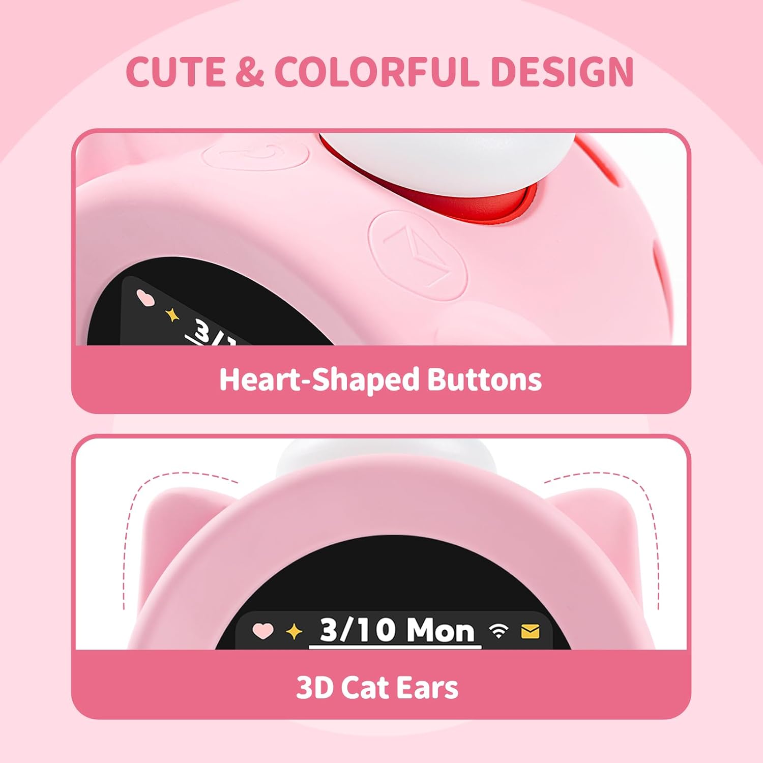 Cute Cartoon Cat Ears Silicone Case for Nintendo Alarm Clock Pink