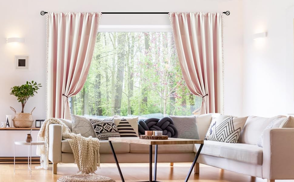 Treatmentex Pom-Pom Pink Half-Blackout Curtains 2 Panels Rod Pocket