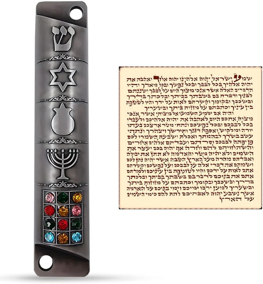 Pewter Mezuzah Case with Scroll 3D Star of David