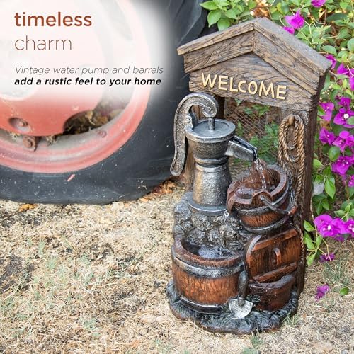 Alpine ZEN576S 24 Inch Floor Water Pump Fountain with Rustic Design Brown