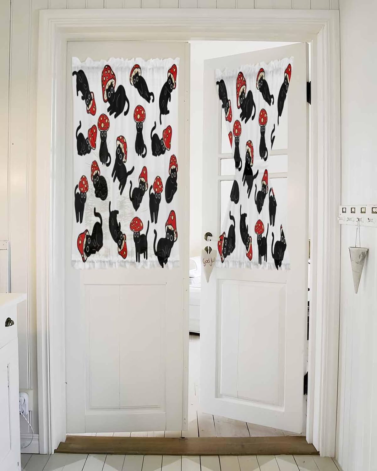 Black Semi Sheer Front Door Curtains 54x40 Inch