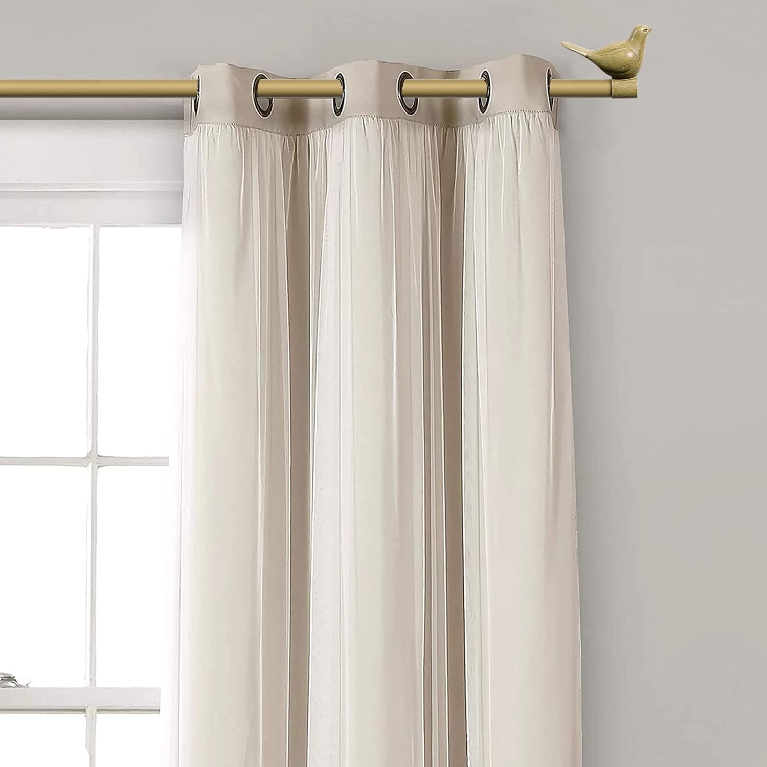 Meriville 34 Inch Farmhouse Single Curtain Rod with Bird Finials
