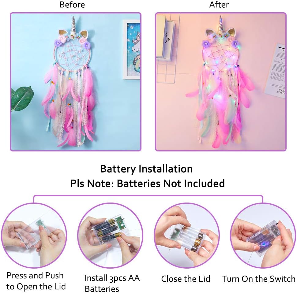 FIODAY Unicorn Dream Catcher Wall Decor with LED Light