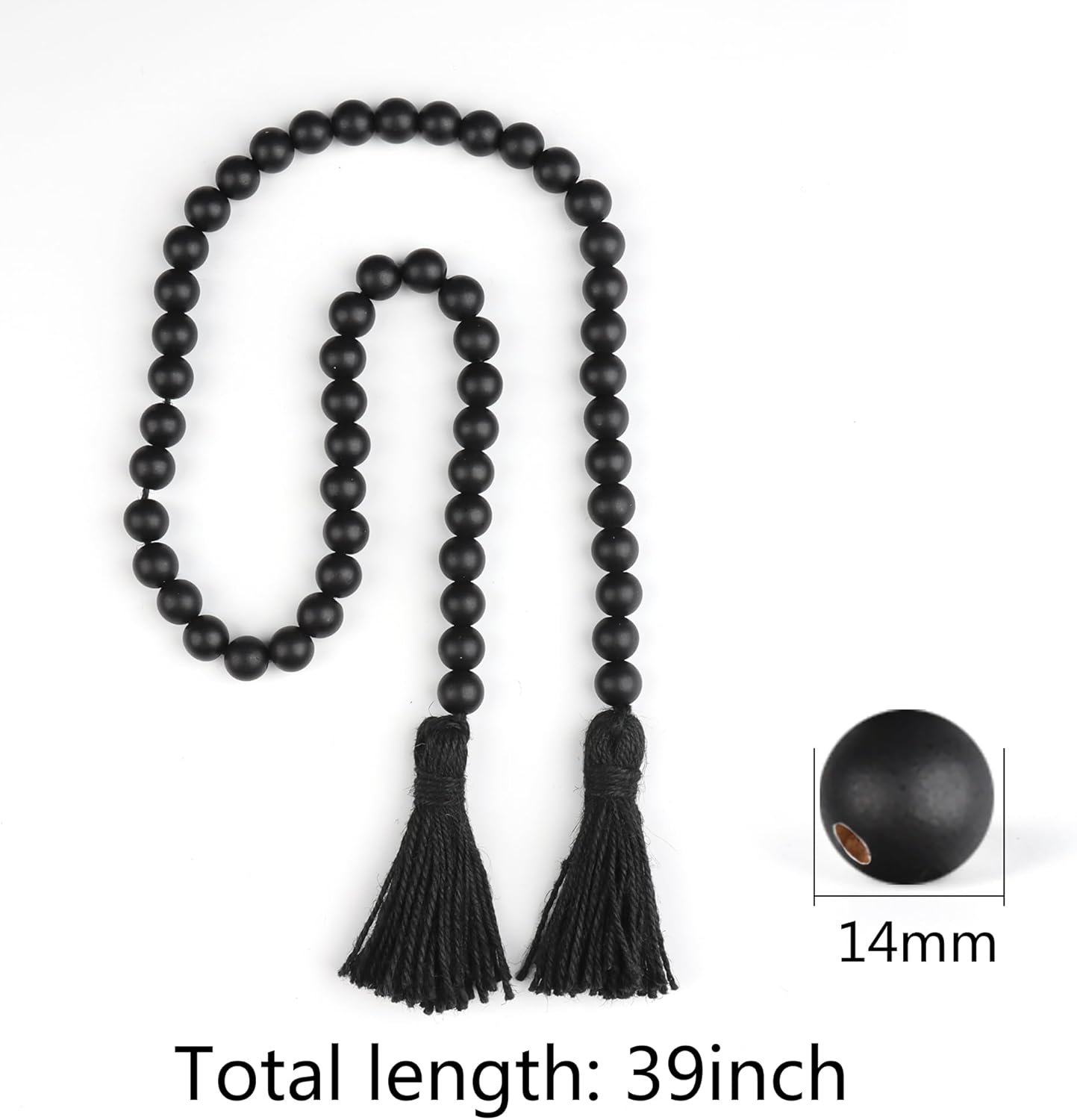 Wood Beads Garland with Tassels Black Farmhouse Decor