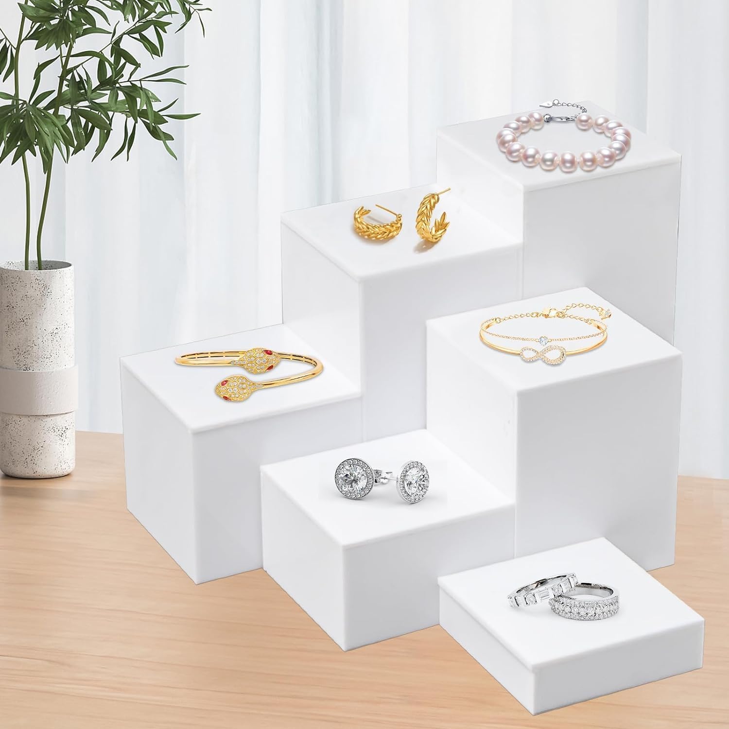 6Pcs White Acrylic Cube Display Risers with Hollow Bottoms